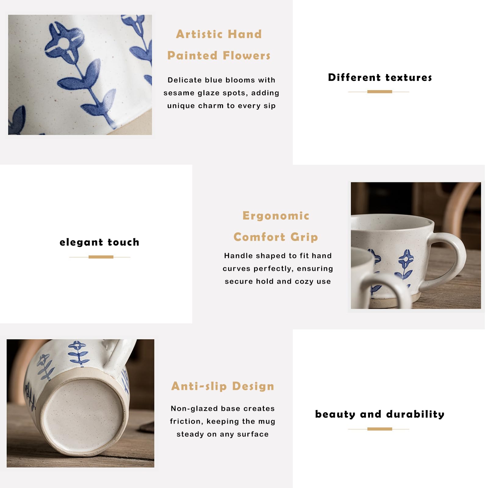 Taza cerámica QIXCOZTI Azul Floral, regalo ideal para amigos.
