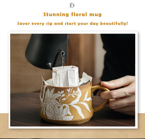 Taza cerámica con gradiente amanecer, ideal para té o café diario.
