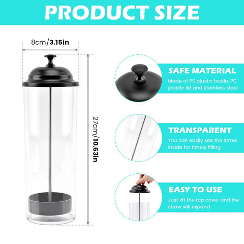 QKDS dispensador de pajillas con cuerpo transparente para ver cuando reabastecer