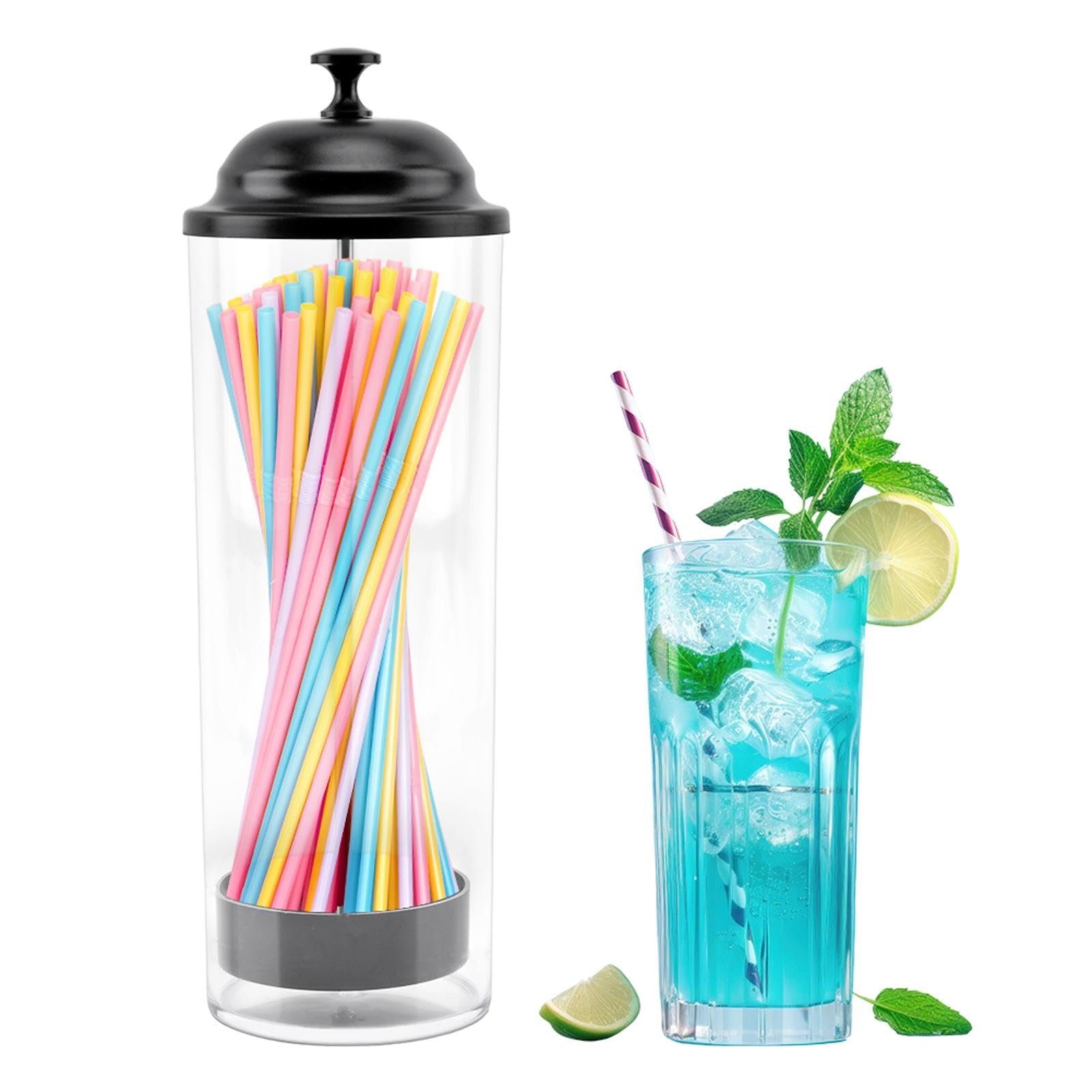 QKDS dispensador de pajillas con tapa de acero inoxidable negro para acceso rápido y limpio