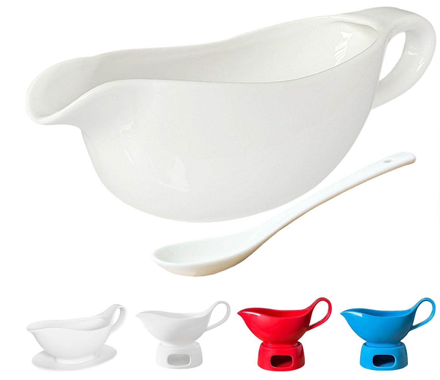 Qlans fuente salsa blanca 20oz con cuchara, vertido suave y controlado.