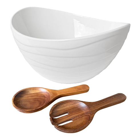 Qlans tazón ovalado de cerámica, ideal para servir ensaladas en la mesa.