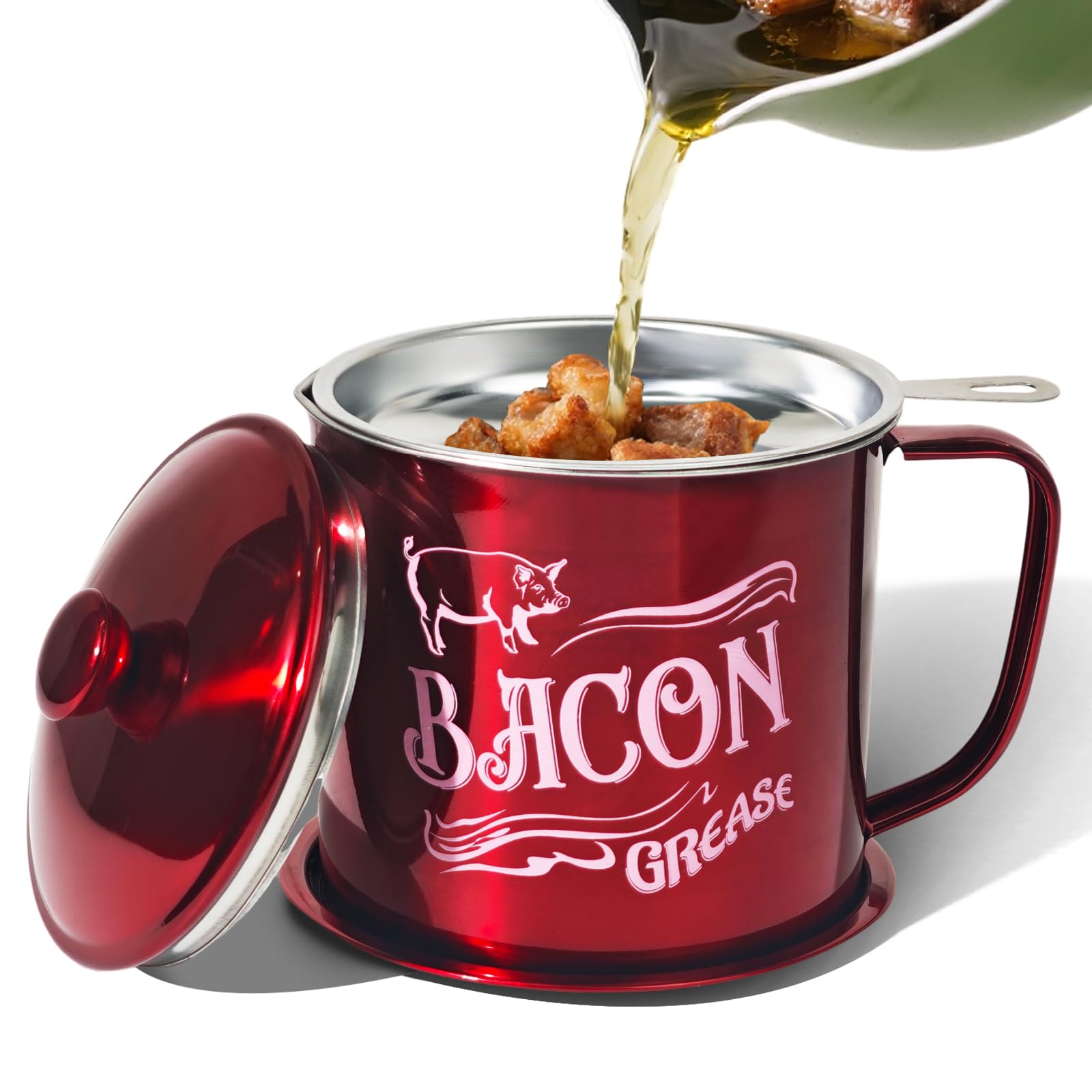 QMET contenedor grasa tocino 1-3l con colador ideal para filtrar y almacenar grasa