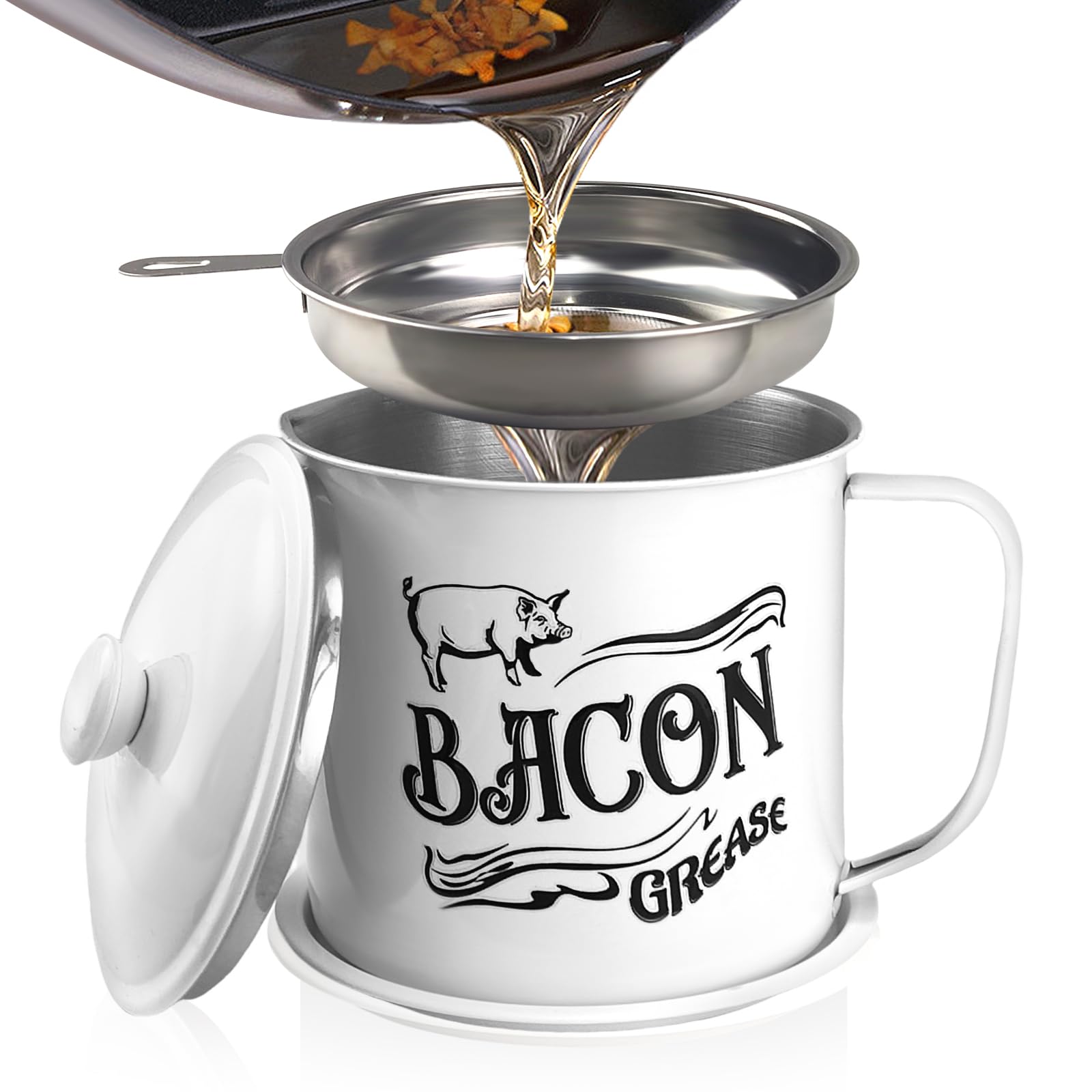 QMET contenedor grasa tocino 1,3 L, frente del producto, práctico.