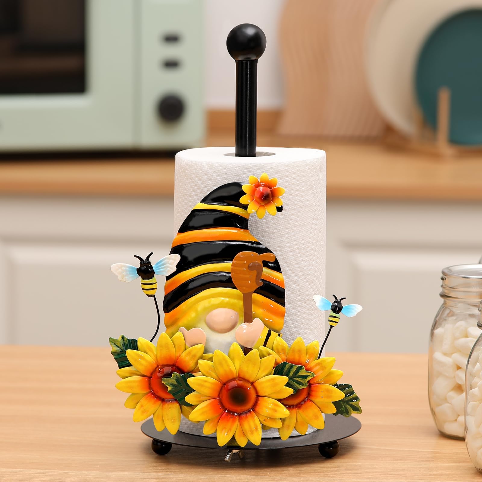 Qmetalart porta-papel gnomos girasol, diseño decorativo para cualquier espacio