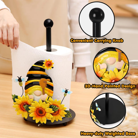 Qmetalart porta-papel gnomos girasol, base estable para baño