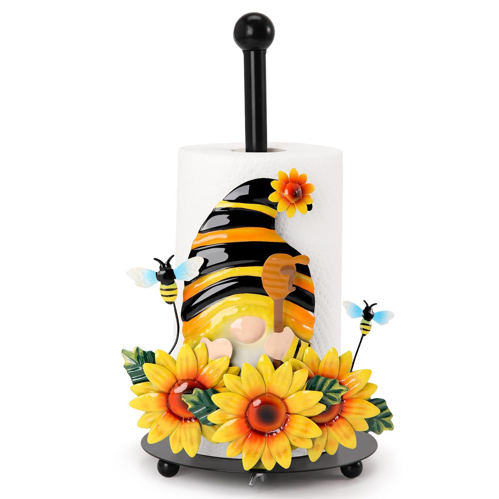 Qmetalart porta-papel gnomos girasol, decorativo y práctico para la cocina