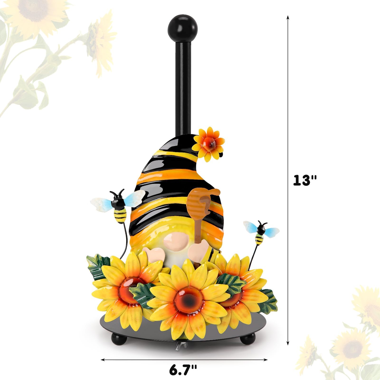 Qmetalart soporte porta-papel gnomos girasol para cocina resistente