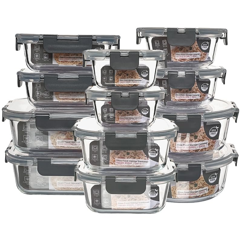 Conjunto QOWOEO de 12 contenedores de vidrio apilables para organización en la cocina