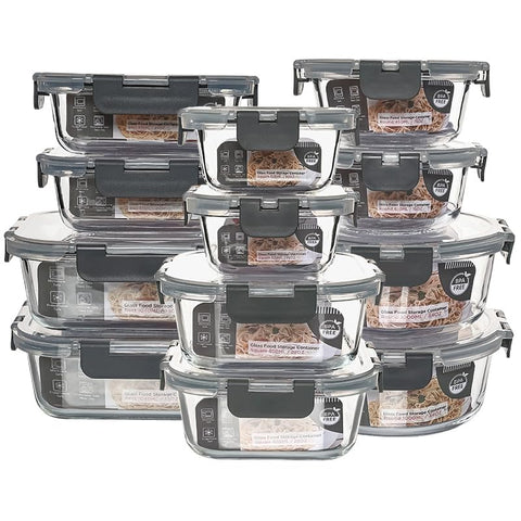 Conjunto QOWOEO de 12 contenedores de vidrio apilables para organización en la cocina
