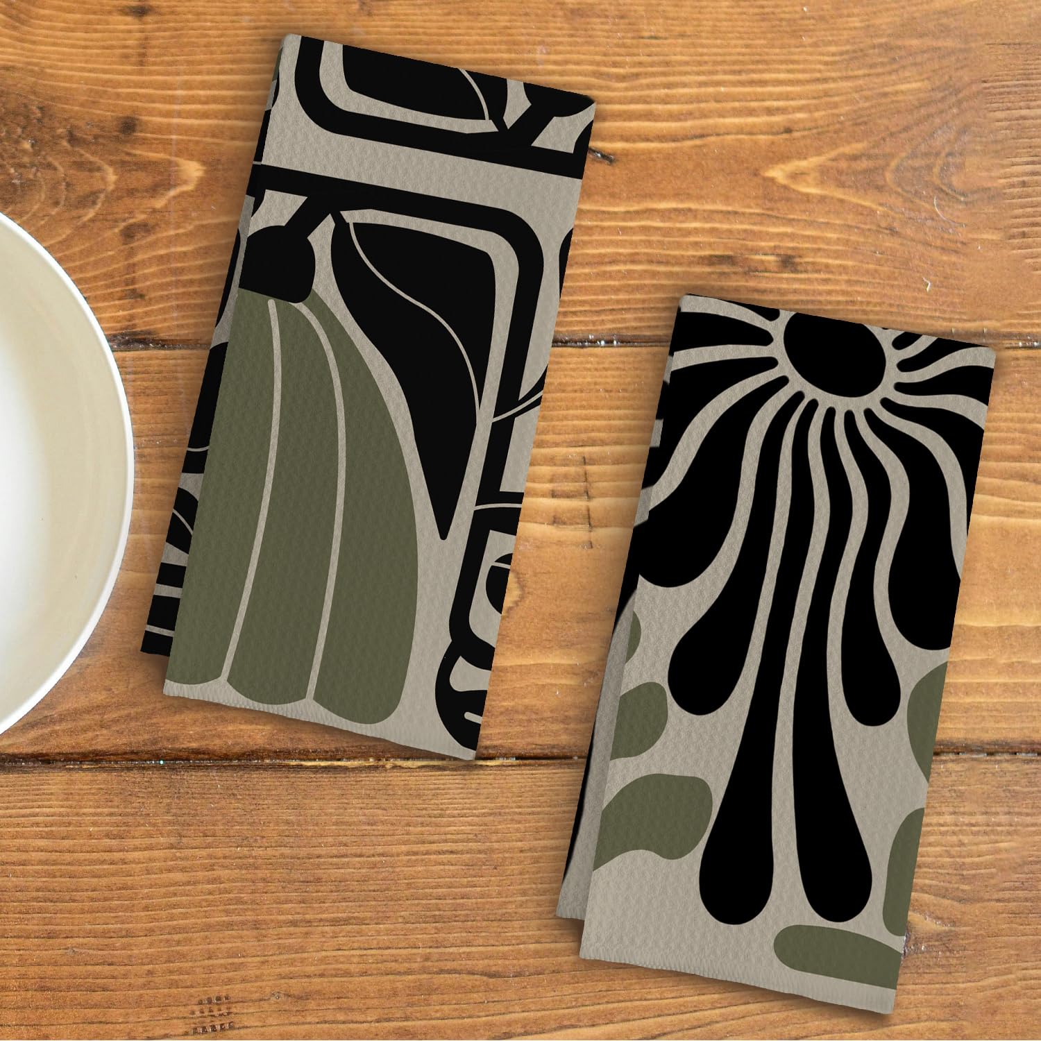 Qpenm Sage Green Groovy: toallas-cocina-absorcion-rapida-24x16, suaves tras cada lavado.