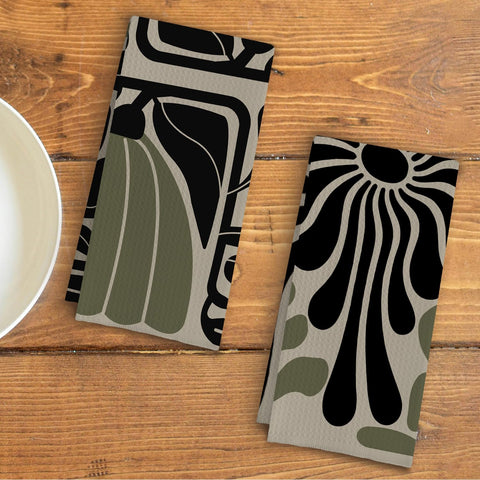 Qpenm Sage Green Groovy: toallas-cocina-absorcion-rapida-24x16, suaves tras cada lavado.