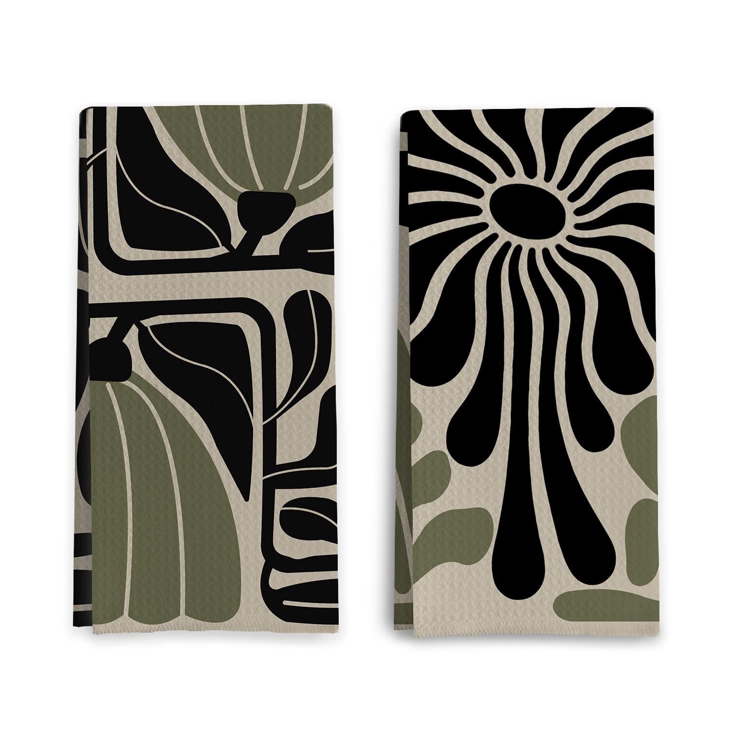 Qpenm Sage Green Groovy: toallas-cocina-24x16, absorción rápida para secar platos.