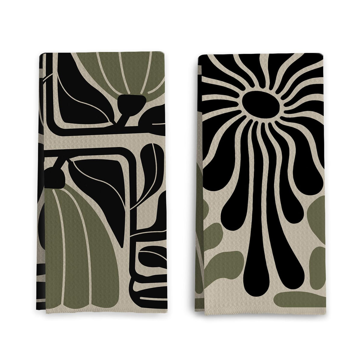 Qpenm Sage Green Groovy: toallas-cocina-24x16, absorción rápida para secar platos.
