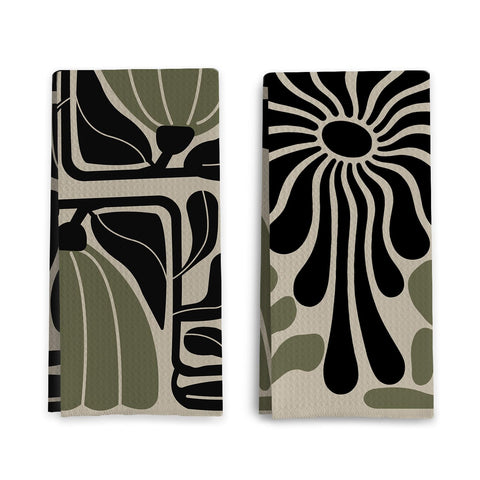 Qpenm Sage Green Groovy: toallas-cocina-24x16, absorción rápida para secar platos.