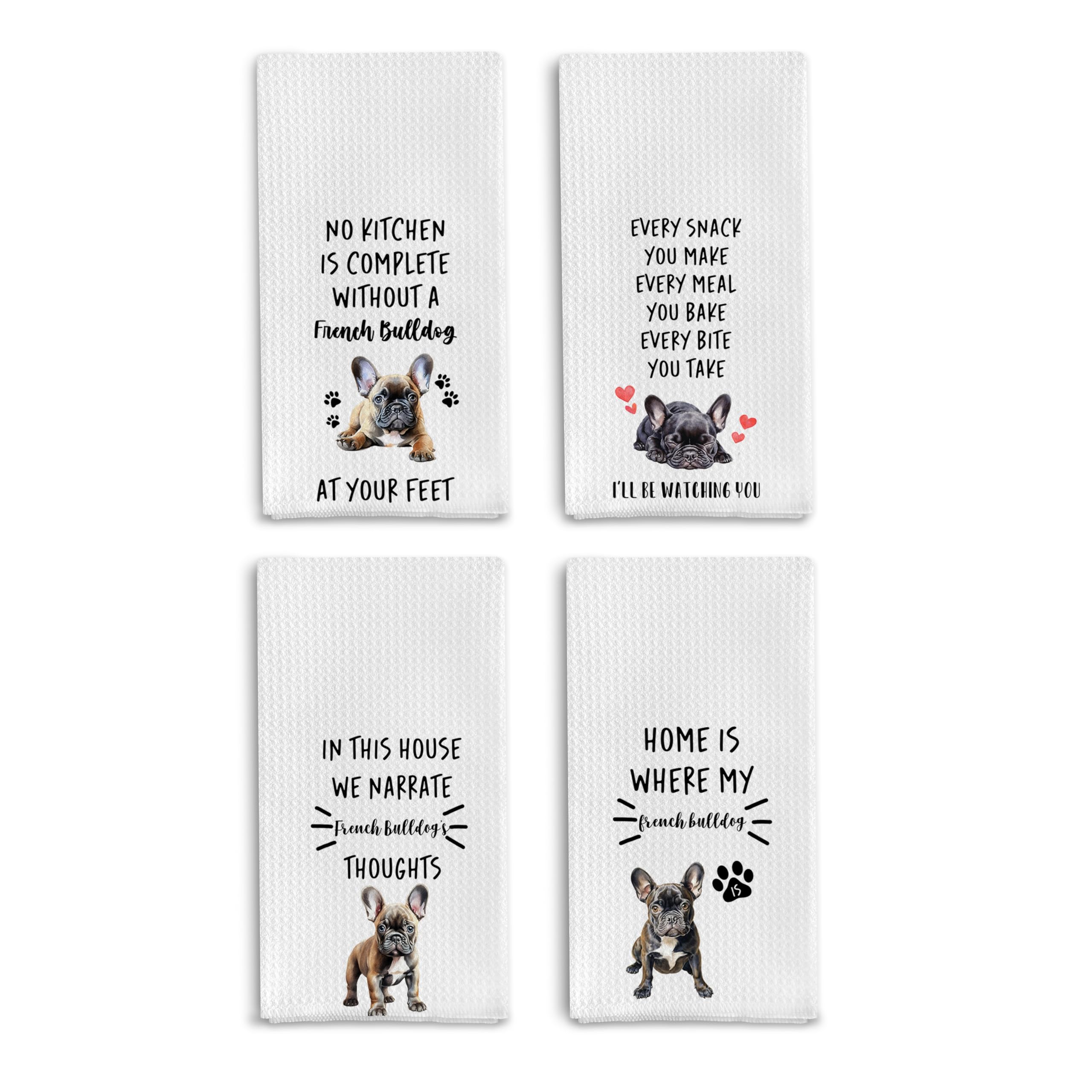 Toallas de cocina Qpenm Bulldog Francés, juego de 4 para secado rápido y absorbentes.