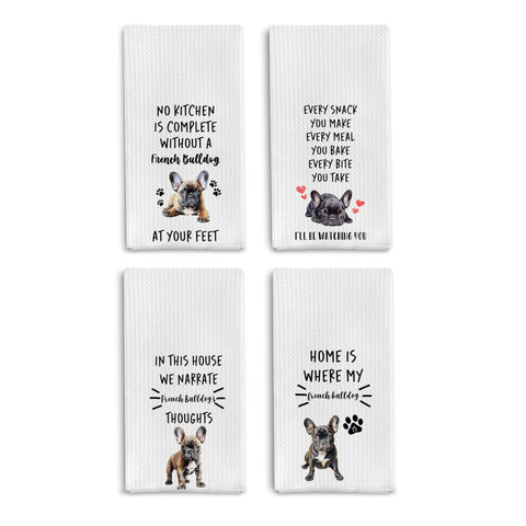Toallas de cocina Qpenm Bulldog Francés, juego de 4 para secado rápido y absorbentes.