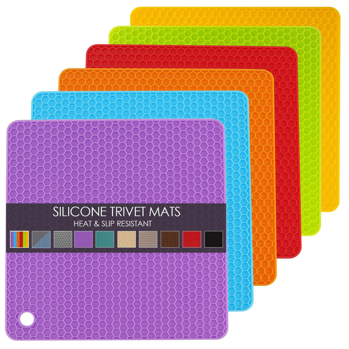 QPIX DIGITAL posaplatos de silicona, conjunto de seis colores, protege encimeras del calor