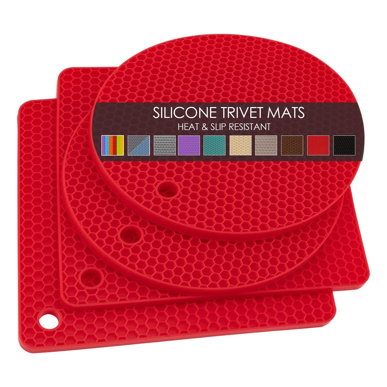 QPIX DIGITAL salvamanteles de silicona rojo, juego de 4, ideal para ollas calientes