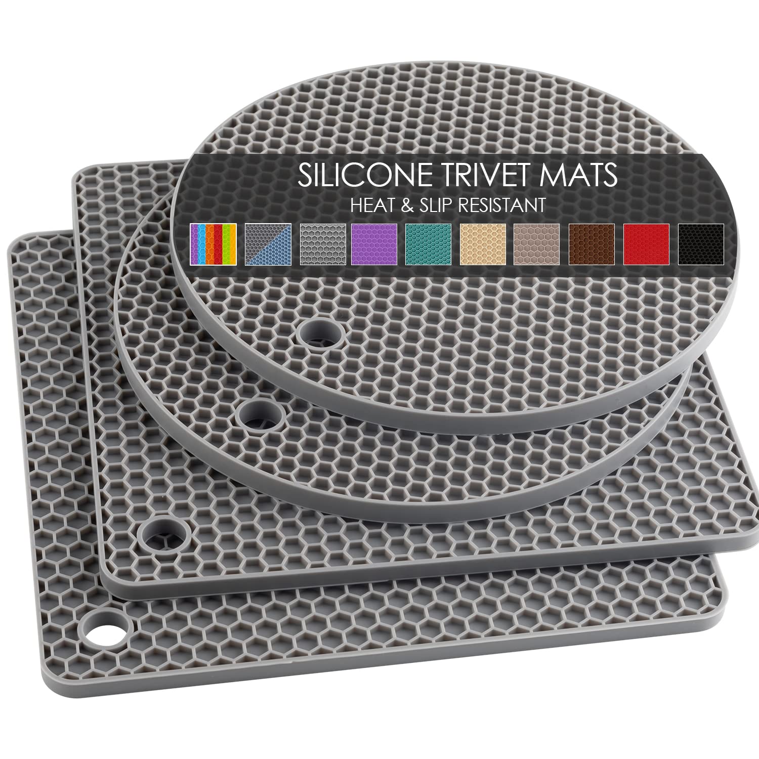QPIX DIGITAL posavasos de silicona gris para calor, 4-pack protege la encimera.