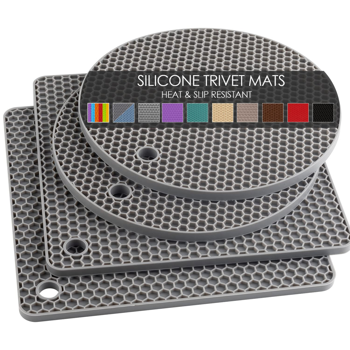 QPIX DIGITAL posavasos de silicona gris para calor, 4-pack protege la encimera.