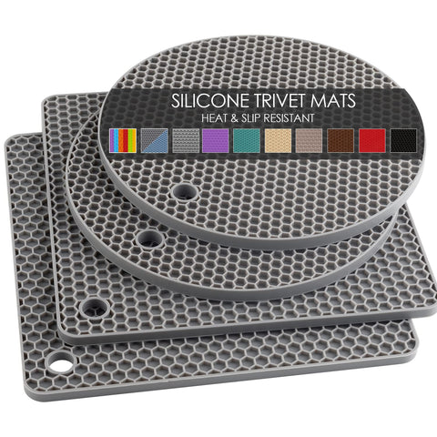 QPIX DIGITAL posavasos de silicona gris para calor, 4-pack protege la encimera.