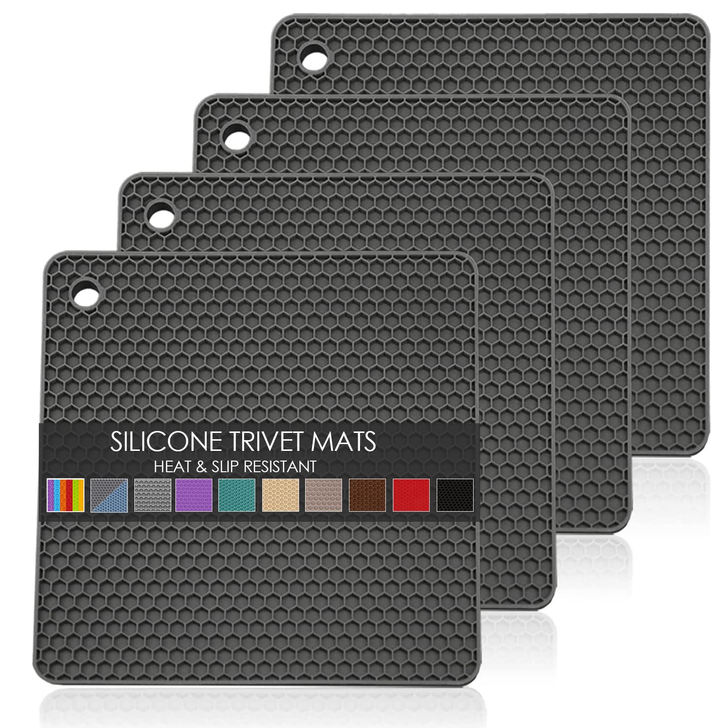 QPIX DIGITAL Trivet de silicona cuadrado negro protege superficies ante el calor.