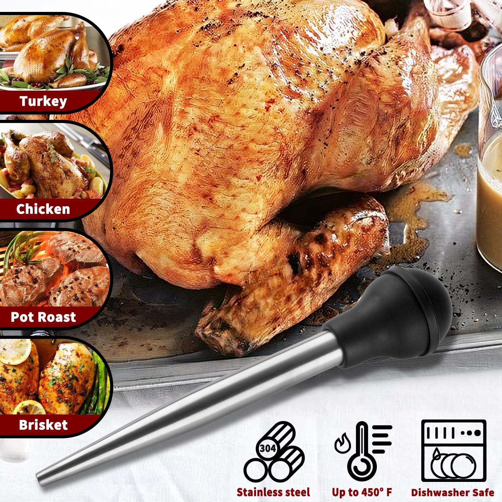 QPMR dos agujas de marinar para pavo en acero inoxidable