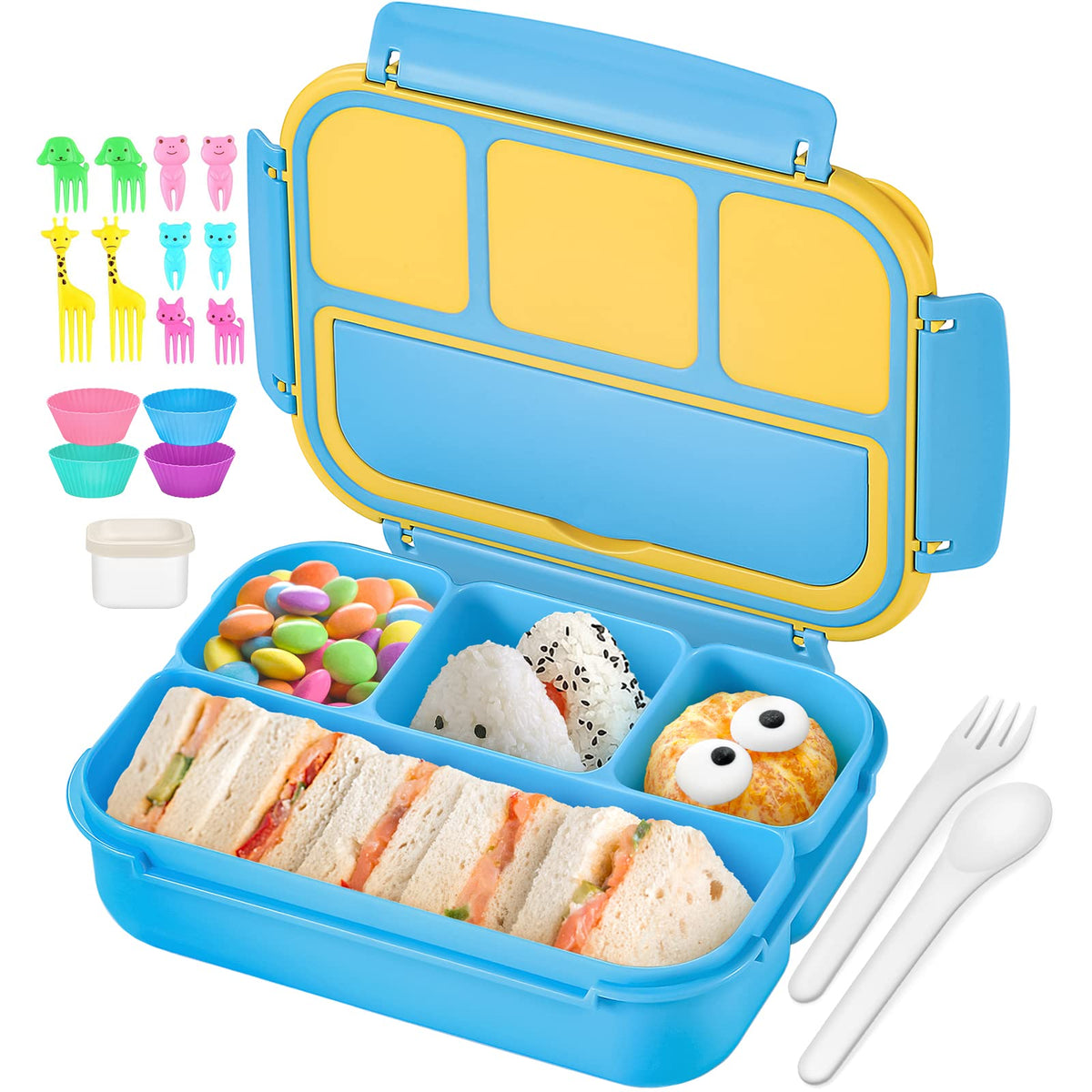 QQKO Bento para niños en azul, cómodo y portátil para la escuela