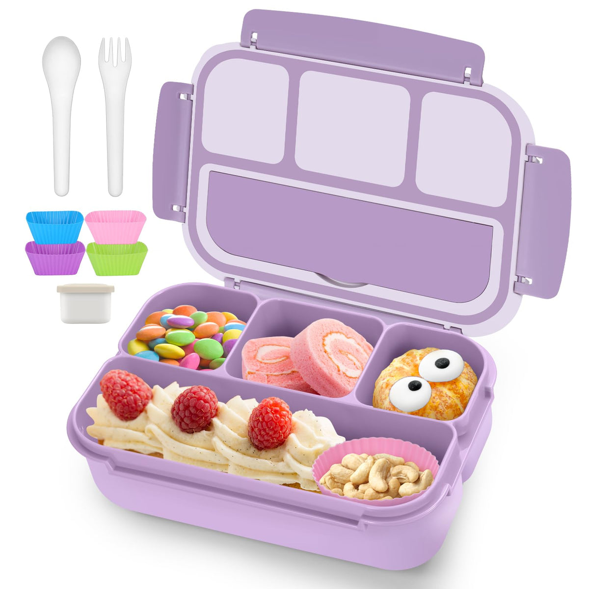 QQKO Bento Box para adultos con 4 compartimentos y porciones equilibradas