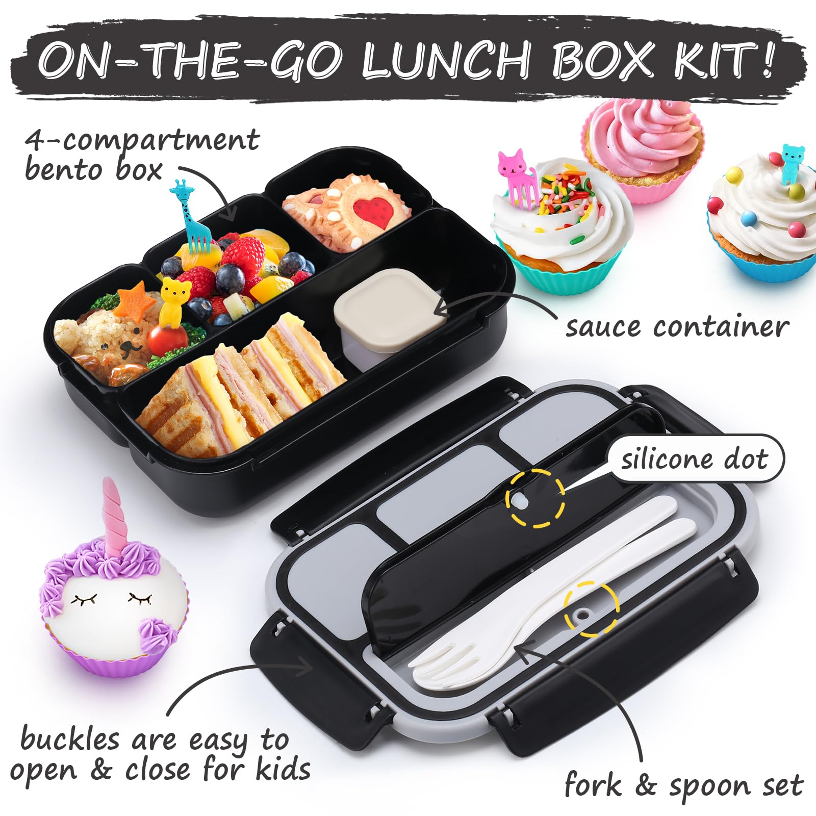 QQKO Bento Box contenedor de salsa para porciones y aderezos