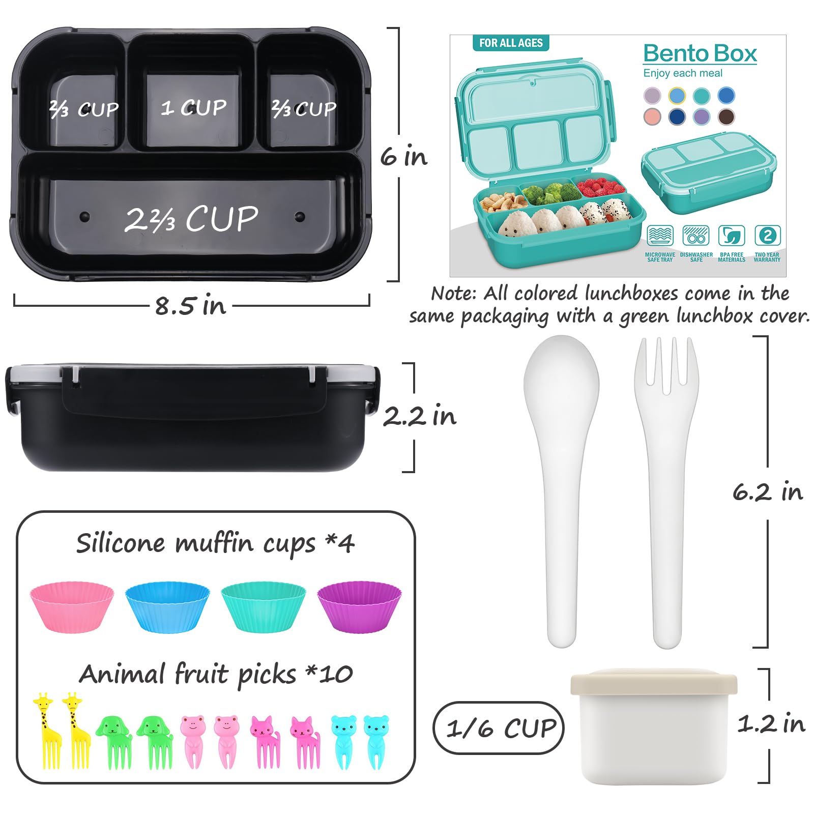 QQKO Bento Box tapa sellada para evitar fugas entre compartimentos