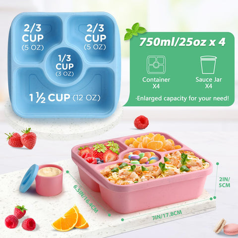 QQKO Bento capacidad 750 ml y 3+1 compartimentos para comidas variadas