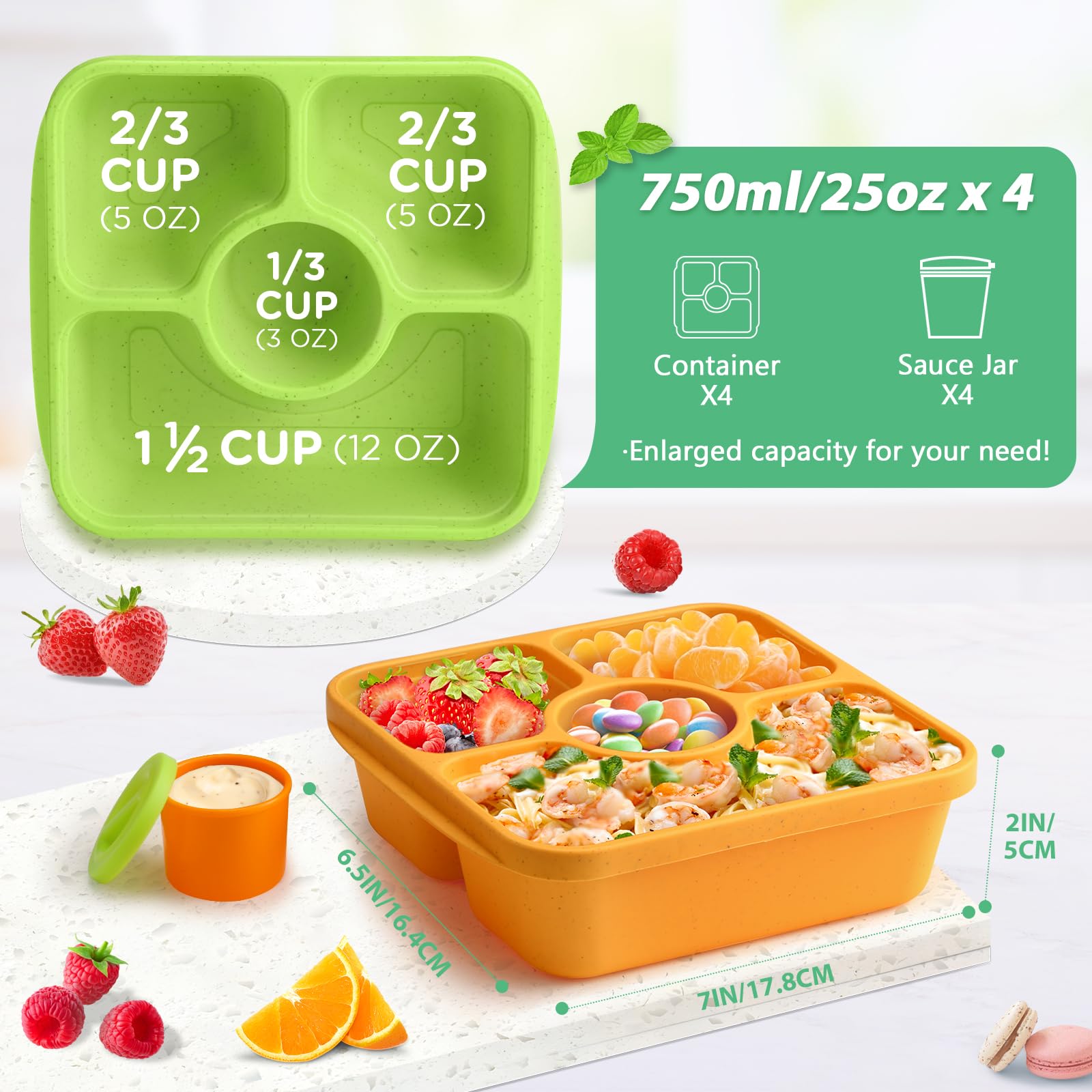 QQKO Bento compartimentos 3-1, facilita porciones balanceadas en cada comida