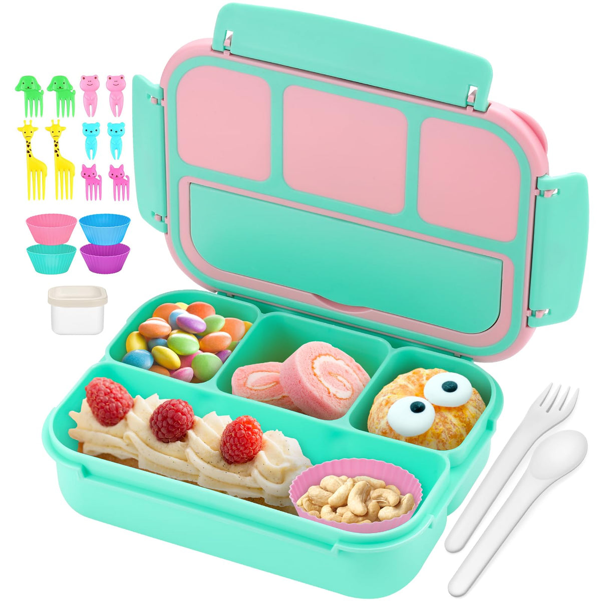 QQKO Caja Bento con 4 compartimentos para ordenar comidas al cole.