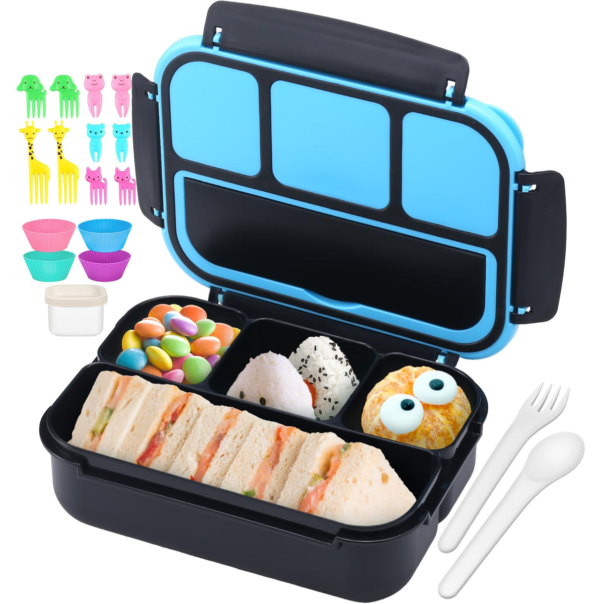 QQKO Bento para niños con diseños coloridos, perfecto para la hora del almuerzo escolar