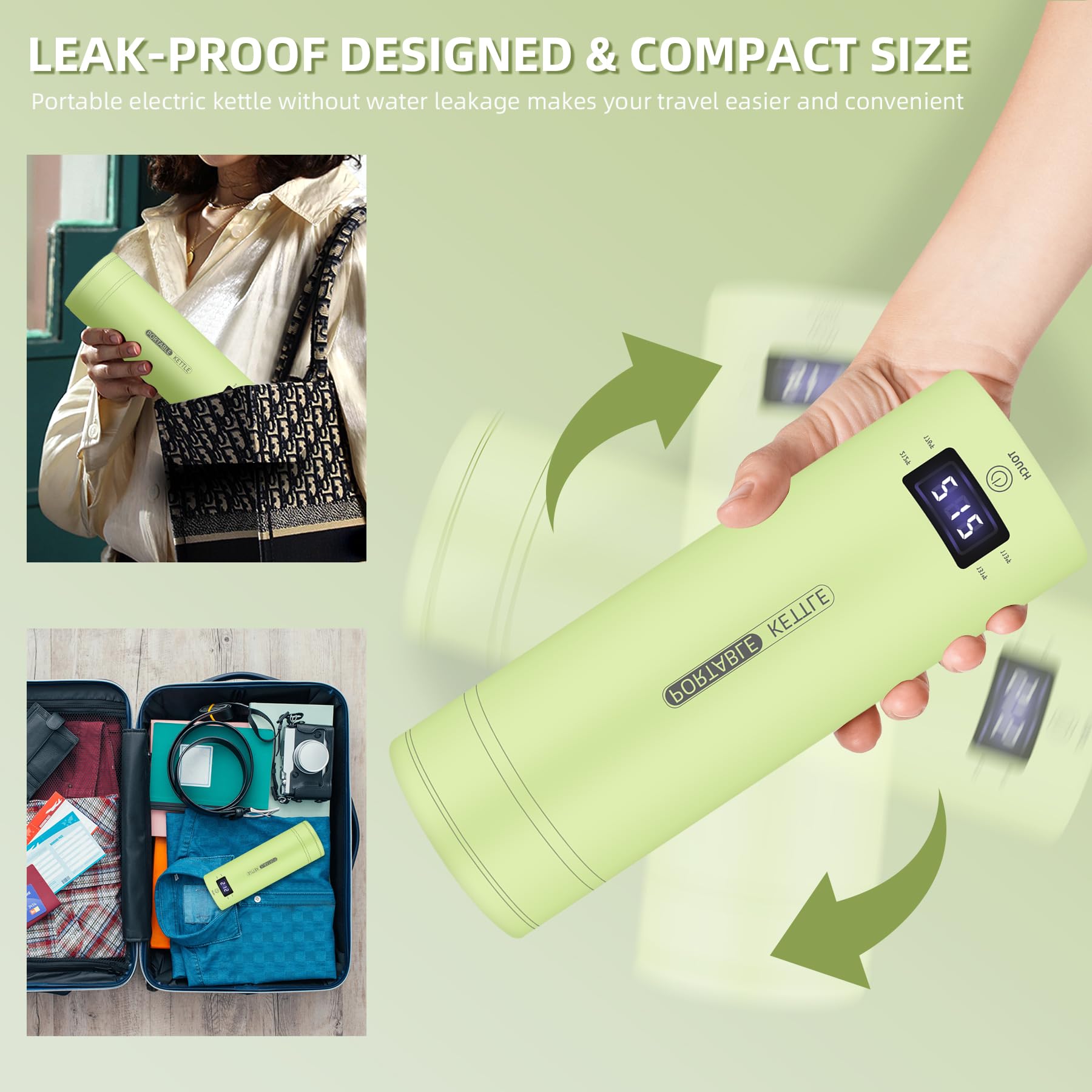 Calentador de agua QRAGJBM para viaje con apagado automático y seguridad