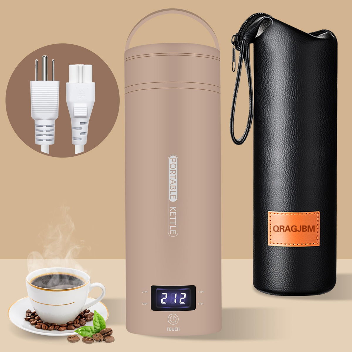 Hervidor eléctrico QRAGJBM compacto para viaje, ideal para espacios reducidos.