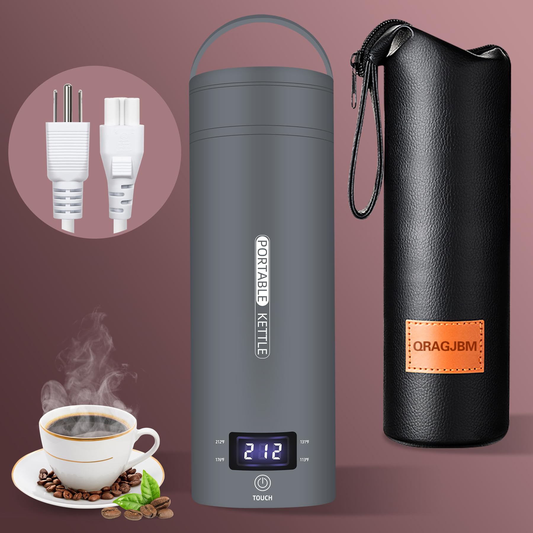 Hervidor QRAGJBM portátil de 450 ml, diseño compacto para viajar.