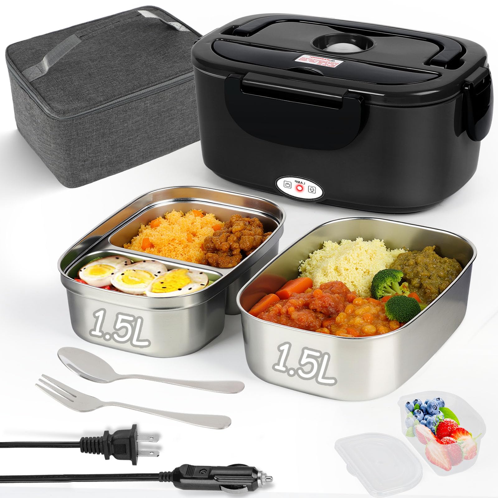 Qrastlu fiambrera eléctrica 1.5L frontal lista para un almuerzo caliente