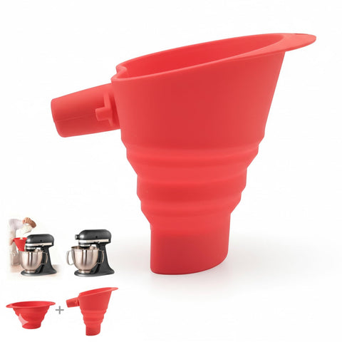 Qtaikong embudo de harina para KitchenAid rojo, vertido limpio y sin salpicaduras.