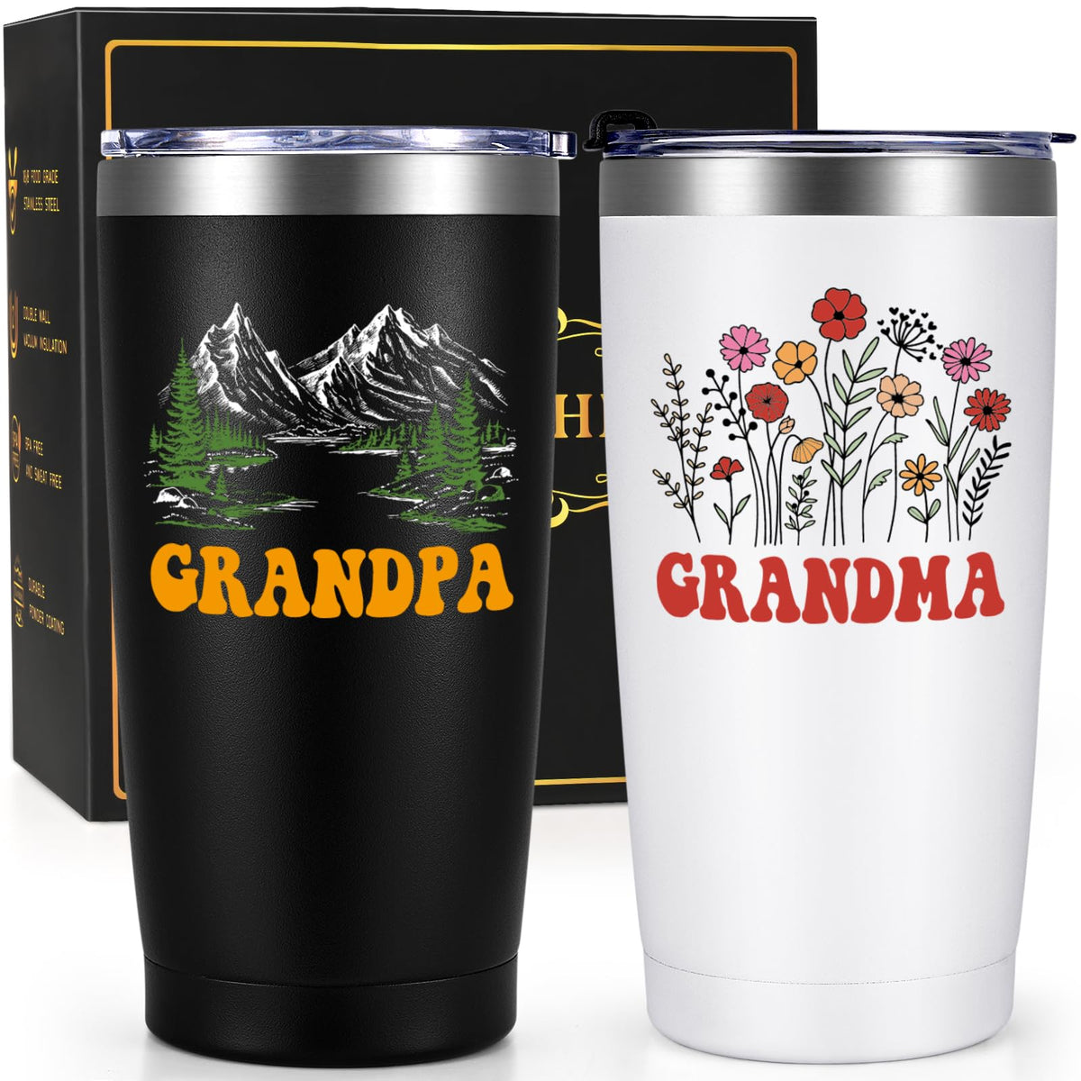 Qtencas tumbler aislado de 20oz para abuelos, negro y blanco, perfecto para viajes