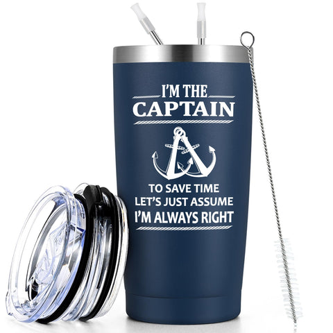 Qtencas Capítan Taza Térmica 20oz azul oscuro, mantiene bebidas a temperatura óptima.