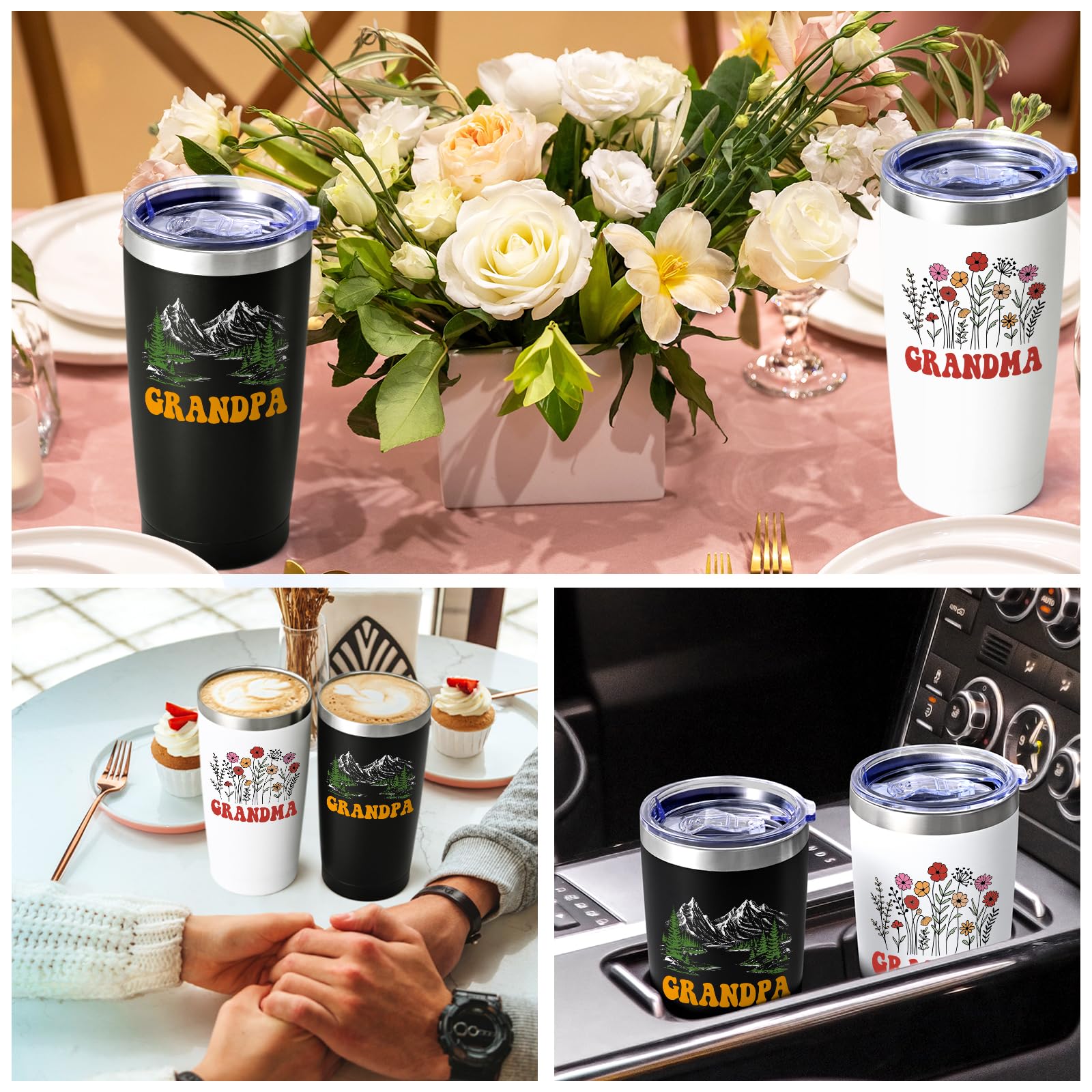 Abuelos disfrutan de su cumpleaños con tumbler Qtencas para bebidas variadas