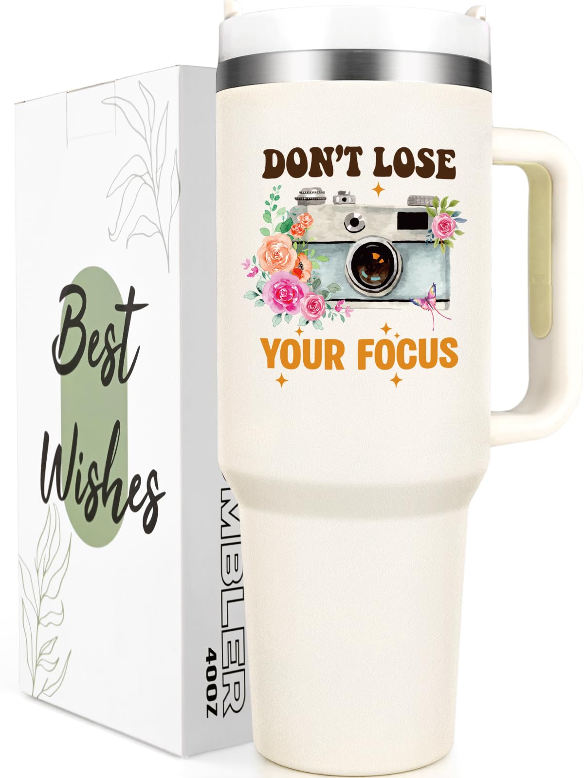 Qtencas tumbler 40 oz crema, diseño elegante para uso diario en casa y en el estudio.