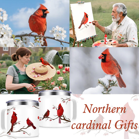 Qtencas Regalo para amantes de las aves, diseño blanco con cardenal.