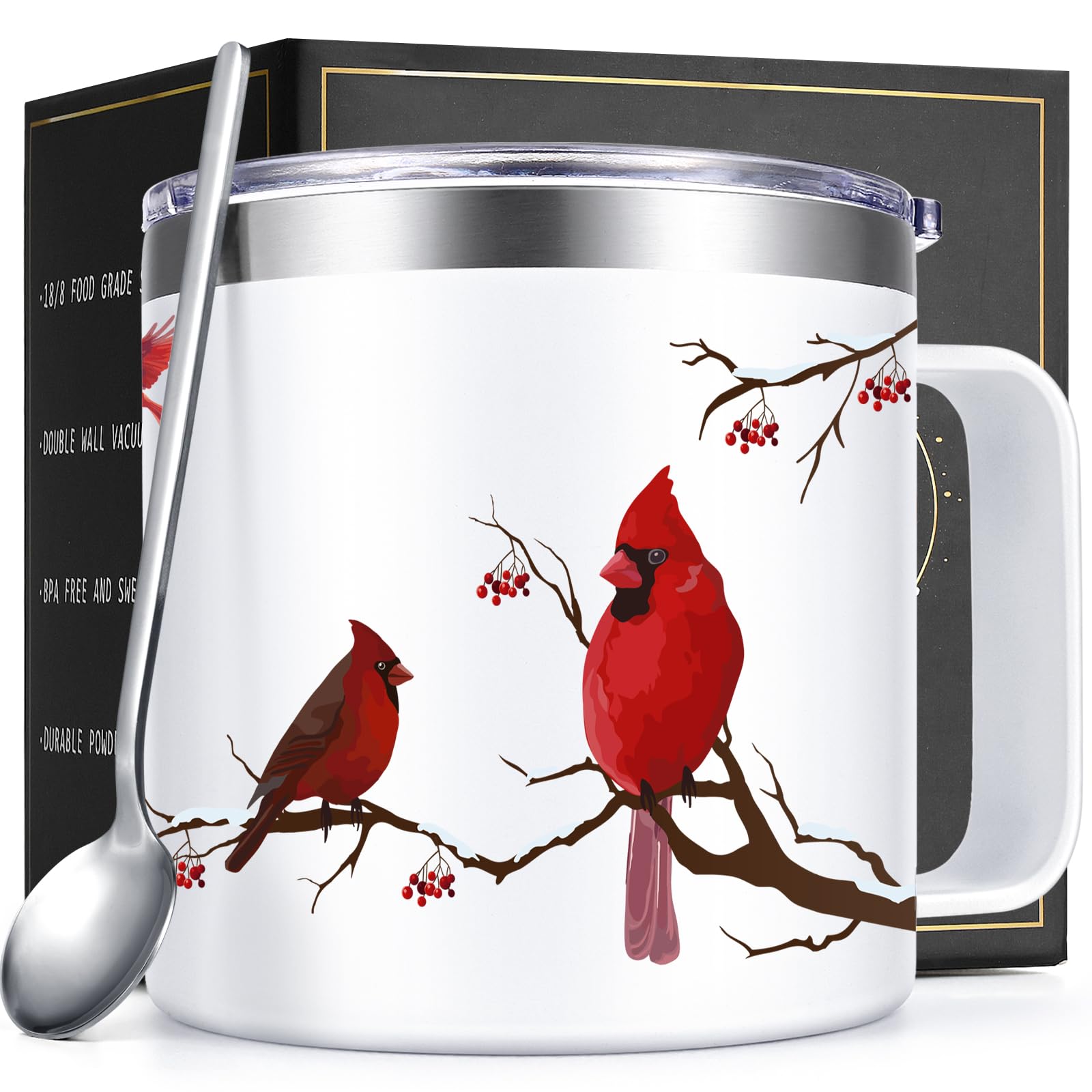 Qtencas taza aislada 14oz con cardenal rojo para café caliente al aire libre.