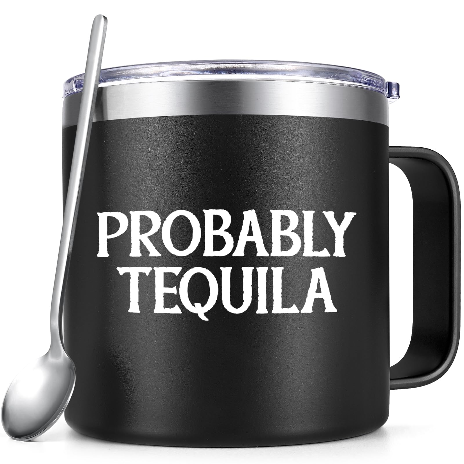 Qtencas taza aislada tequila, frente negro, ideal para bebidas calientes.