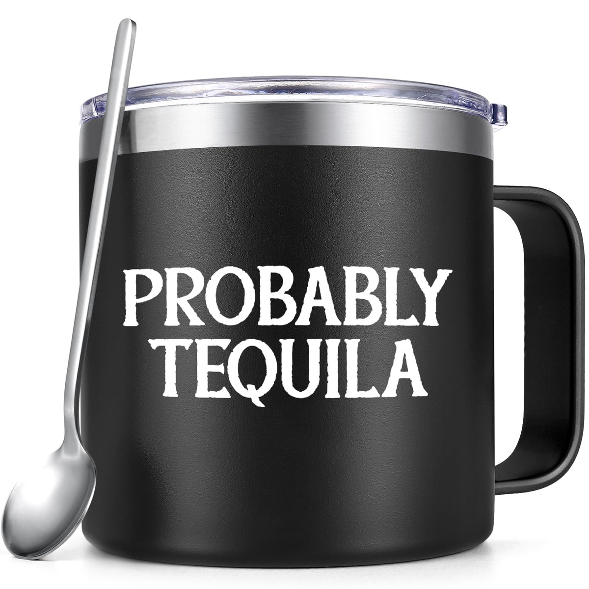 Qtencas taza aislada tequila, frente negro, ideal para bebidas calientes.