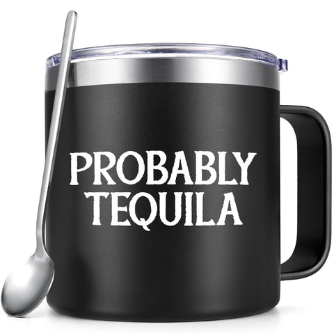 Qtencas taza aislada tequila, frente negro, ideal para bebidas calientes.